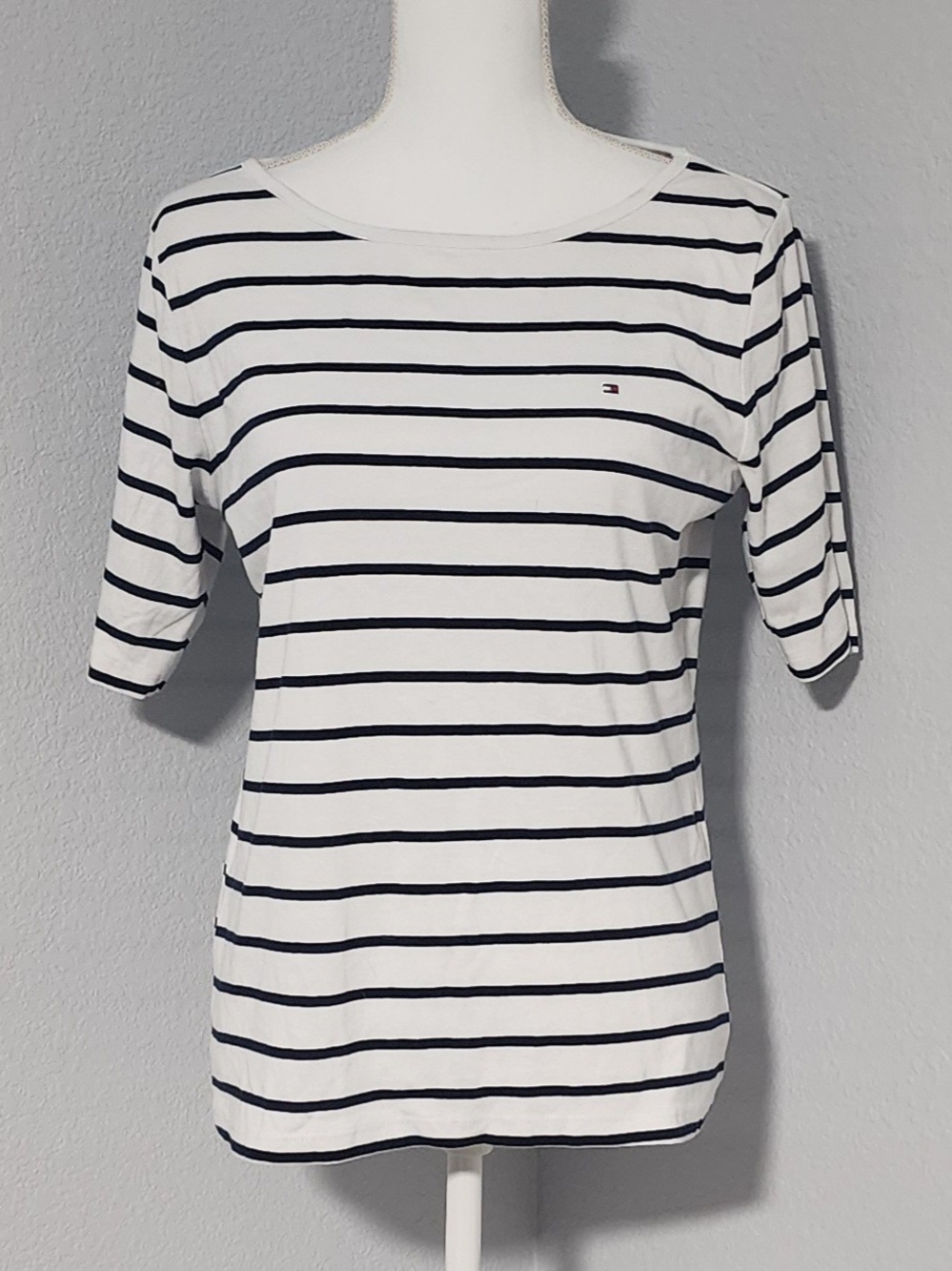 Vintage Y2K Tommy Hilfiger 100% Cotton Striped Half Sleeve Tee Womens Size Large
